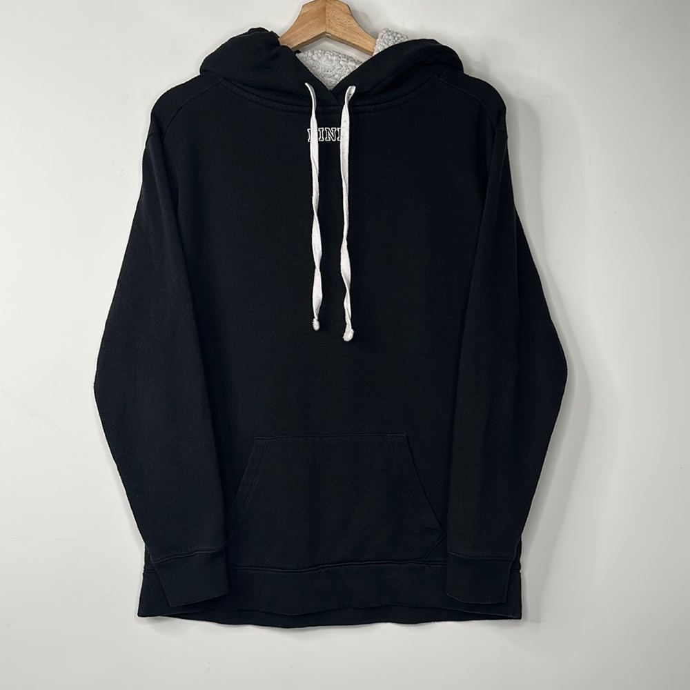 PINK Victoria’s Secret Hoodie Sweatshirt Womens Size XS Black Fleece Lined